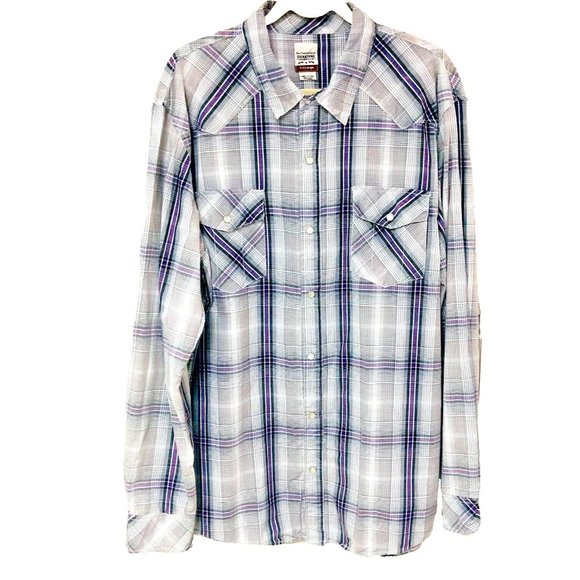 Levi Strauss Western Shirt Men's XXL Purple Plaid Pearl Snaps Dad Grandpa - Picture 1 of 6